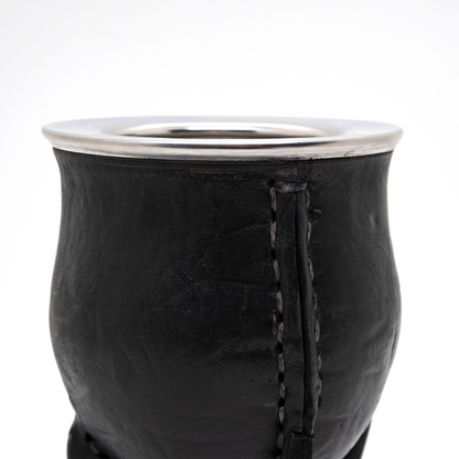 Black Bocón Mate with Stainless Steel Interior, Leather Cover & Pico de Loro Bombilla