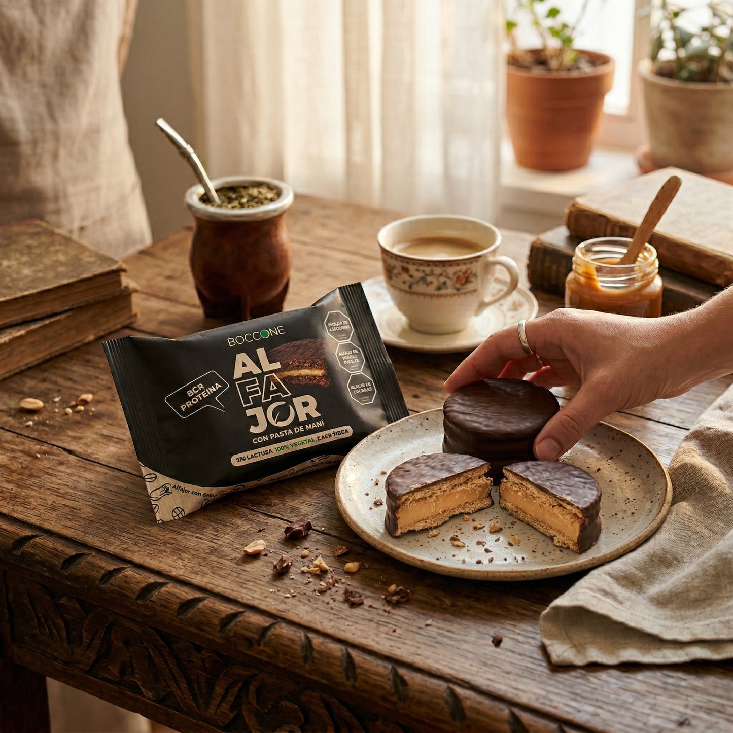 Boccone Vegan Alfajores – Chocolate Coated with Peanut Filling – Box of 12 (60g Each)
