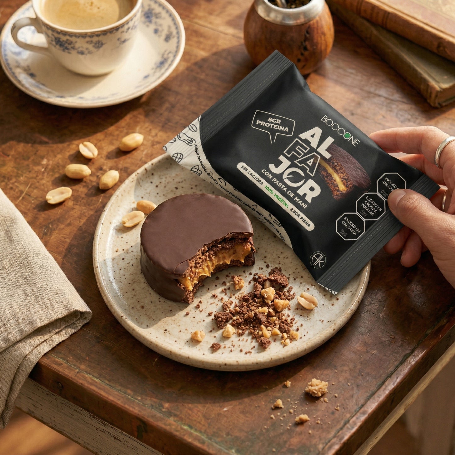 Boccone Vegan Alfajores – Chocolate Coated with Peanut Filling – Box of 12 (60g Each)