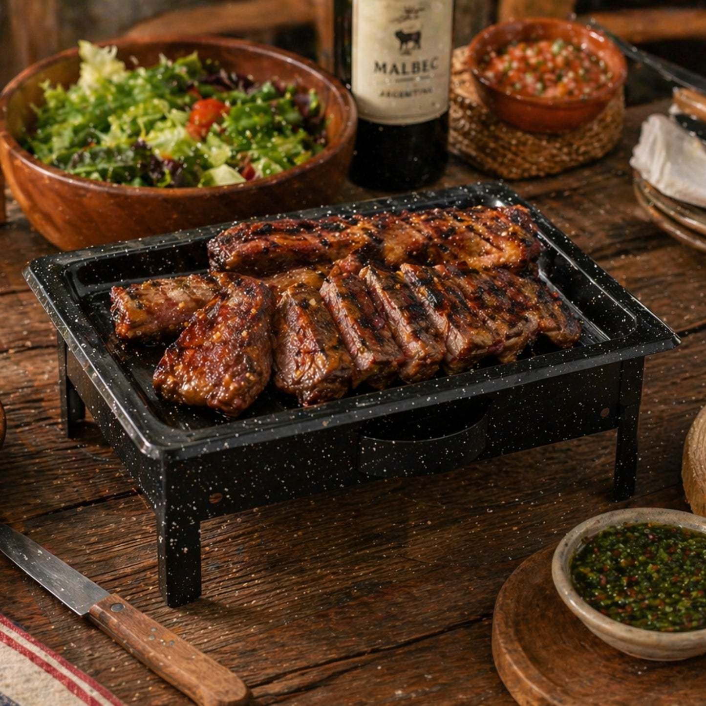 Enameled Tabletop Brazier Grill Tray – Portable Mini Asado Grill for Indoor & Outdoor Use