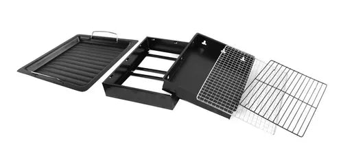 Brasero Da Tavolo Argentina In Acciaio Inox – Griglia Portatile Per Asados, 31x25x13 Cm, Manici In Legno