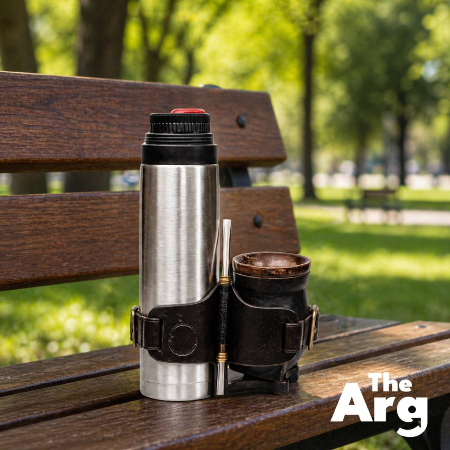 Brown Leather Thermos & Mate Holder Set | Artisanal Mate Carry Set