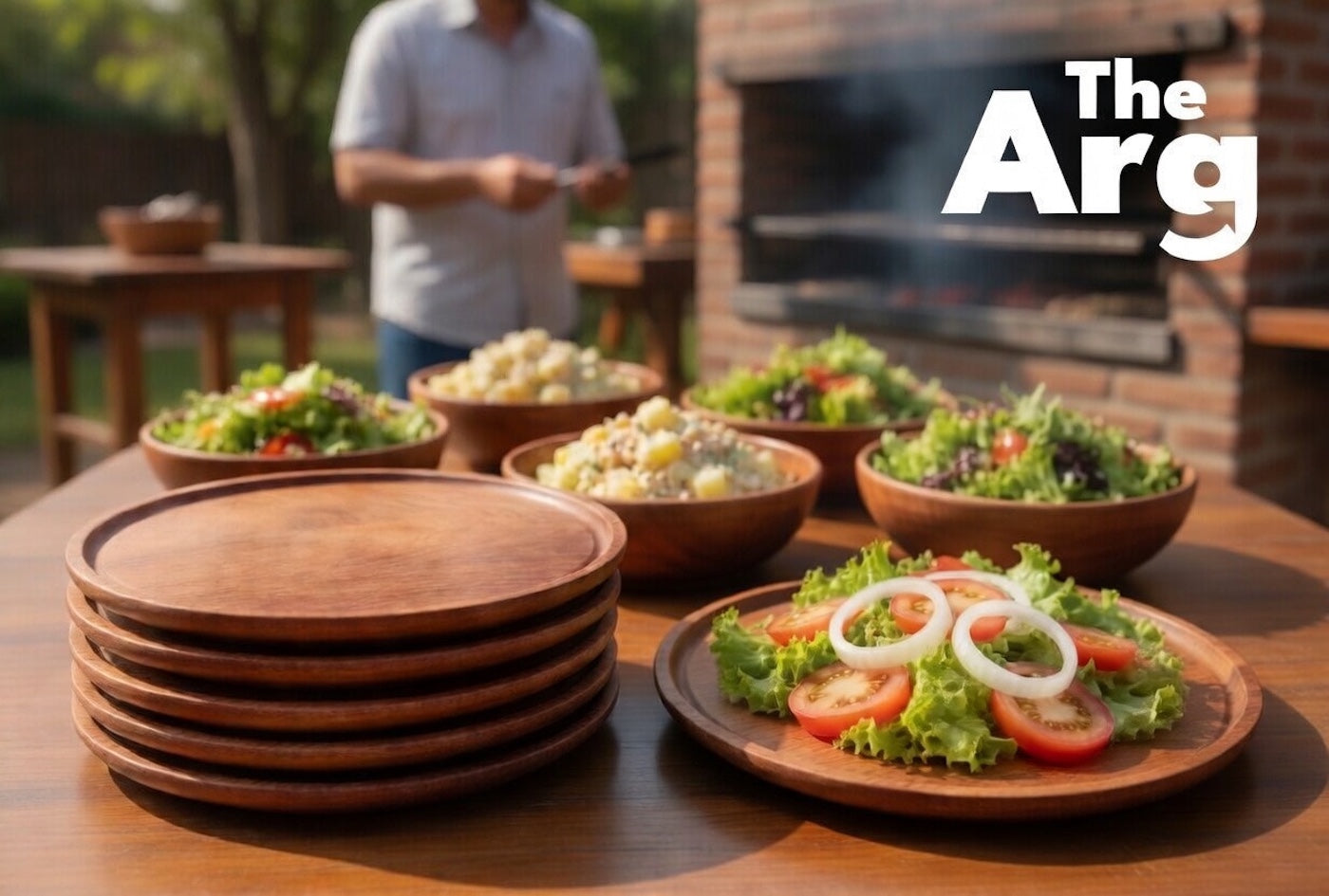 Argentine Carob Wood Plates for Asado BBQ 22 cm (Pack of 6) – Handmade Wooden Serving Plates