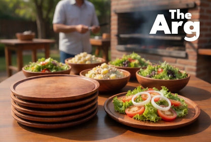 Argentine Carob Wood Plates for Asado BBQ 22 cm (Pack of 6) – Handmade Wooden Serving Plates