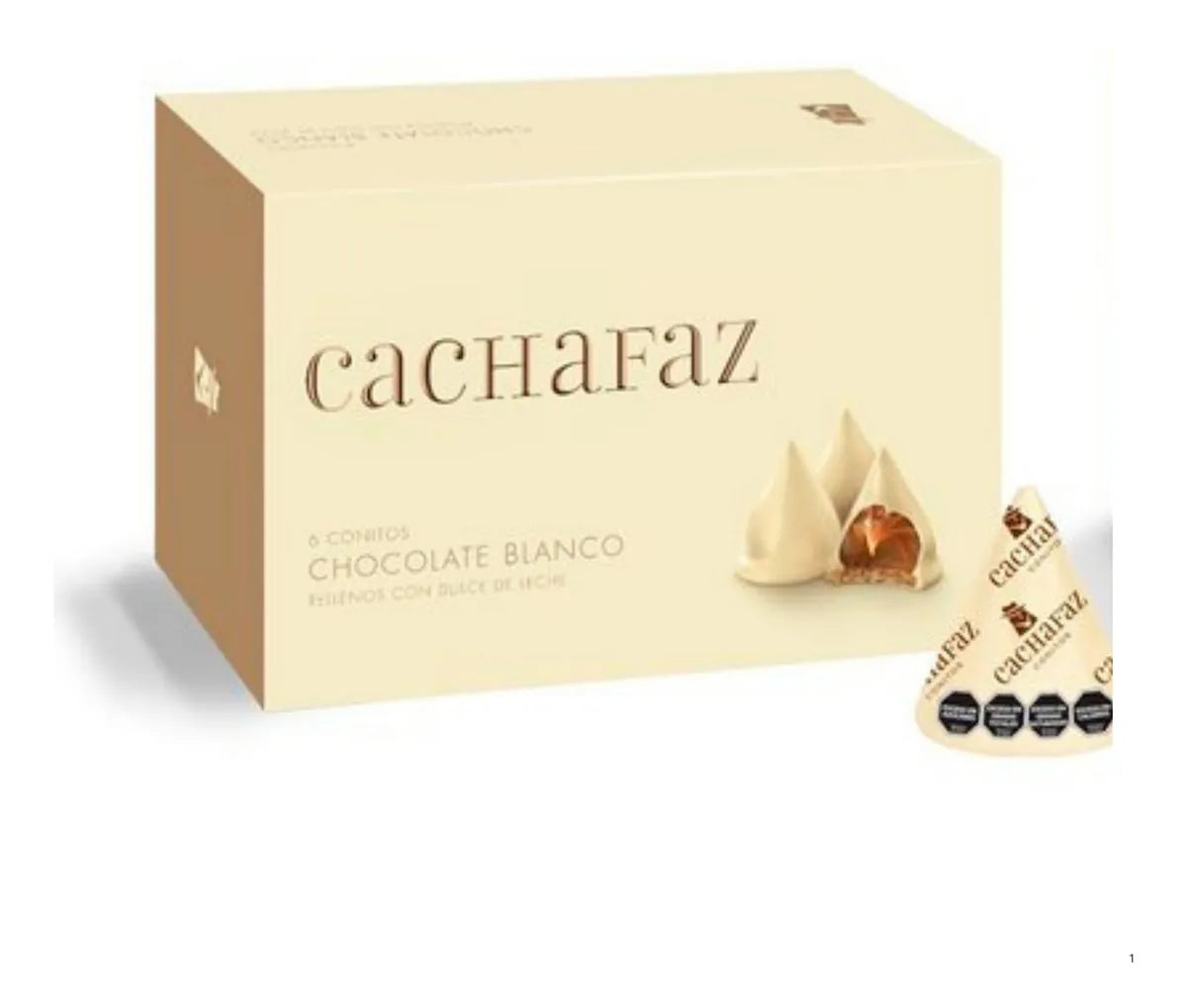 Cachafaz Conitos Covered Cone Cookies Filled with Dulce de Leche and White Chocolate 6u. 228g /8oz
