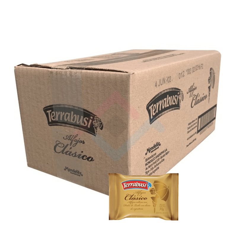Alfajores "Terrabusi" Classic Milk Chocolate Filled with Dulce de Leche 50g / 0.08lb Box of 48 units