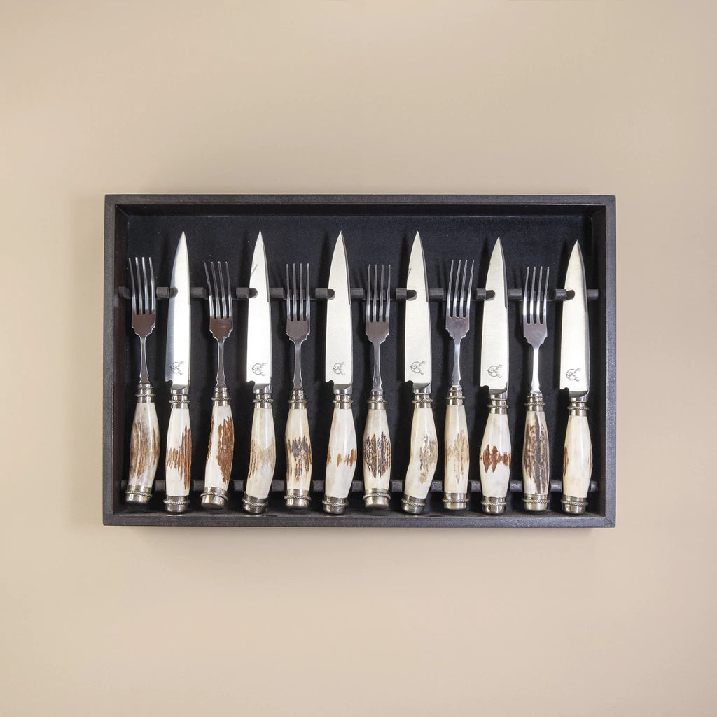 Natural Deer Handle with Double Alpaca of 12 pieces for 6 guest