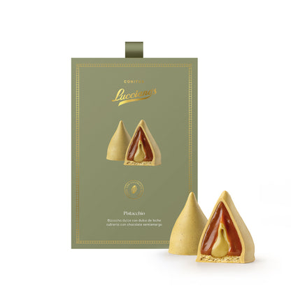 Lucciano’s Belgian White Chocolate Conitos – Dulce de Leche Filled with Pistachio Heart – 6u. 270g /0.59 lb