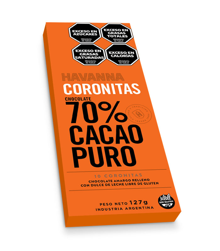 Havanna Coronitas 70% Cacao Dark Chocolate Filled with Dulce de Leche - Gift Box, 127 g / 4.5 Oz (10 units)