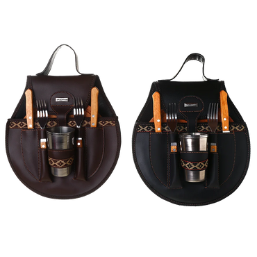 Estuche doble redondo para barbacoa, de piel ecológica negra