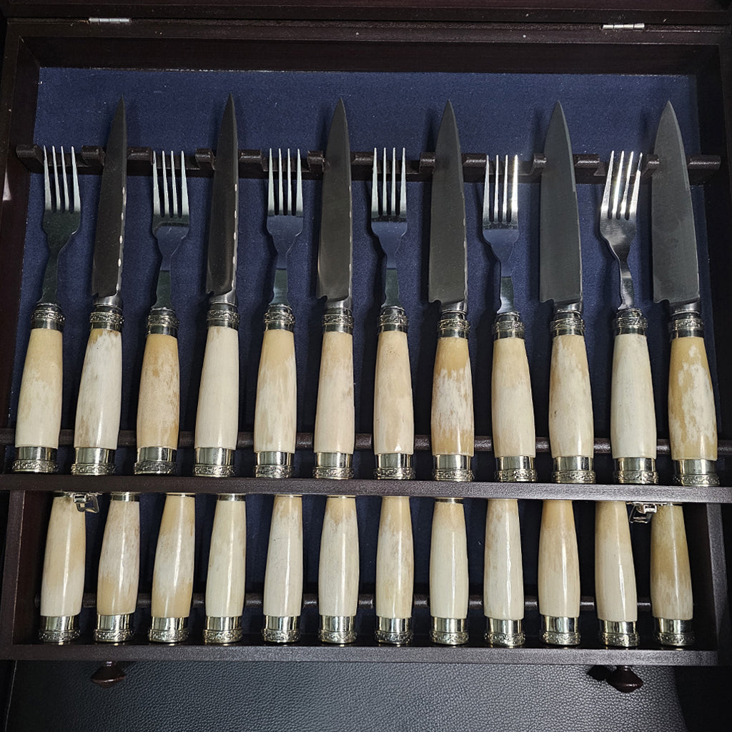 Exclusive Smooth Bone Cutlery Set with Double Alpaca - Handcrafted Argentine Artistry