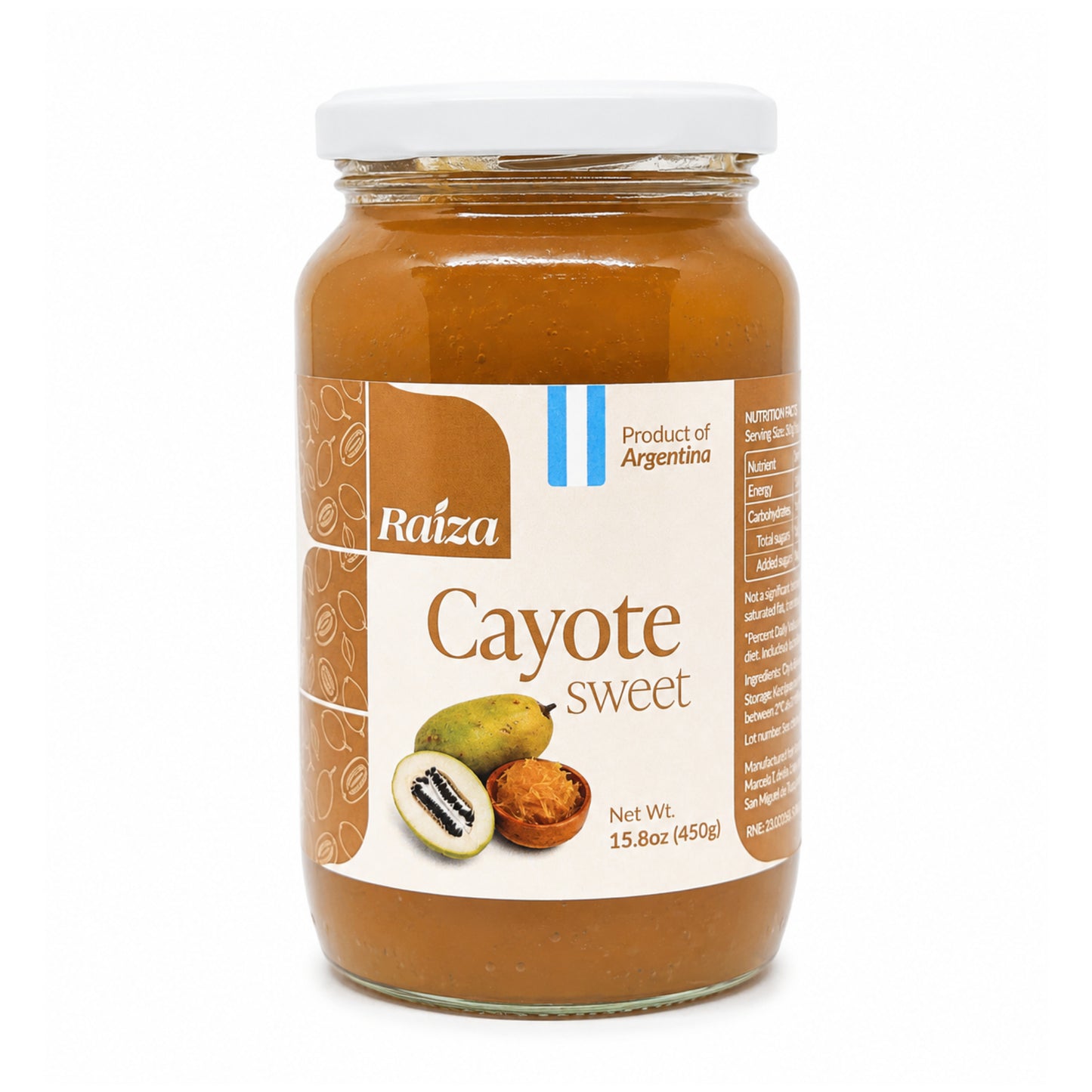 RAIZA Dulce de Cayote - Traditional Argentine Fig Leaf Gourd Preserve 450 g (15.8 oz)