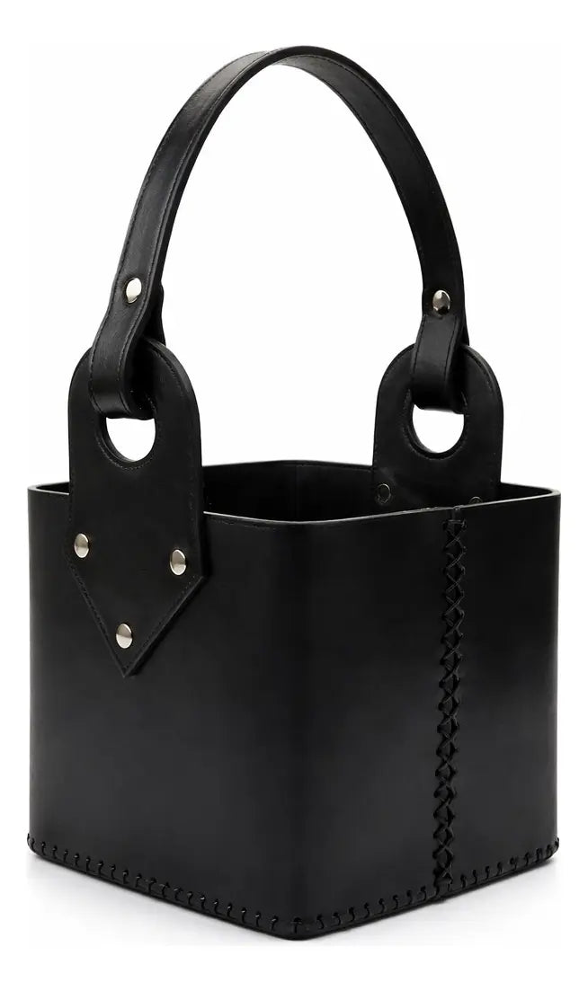 Black Leather Mate Carrying Bag | Square Mate Set Case Handcrafted in Argentina