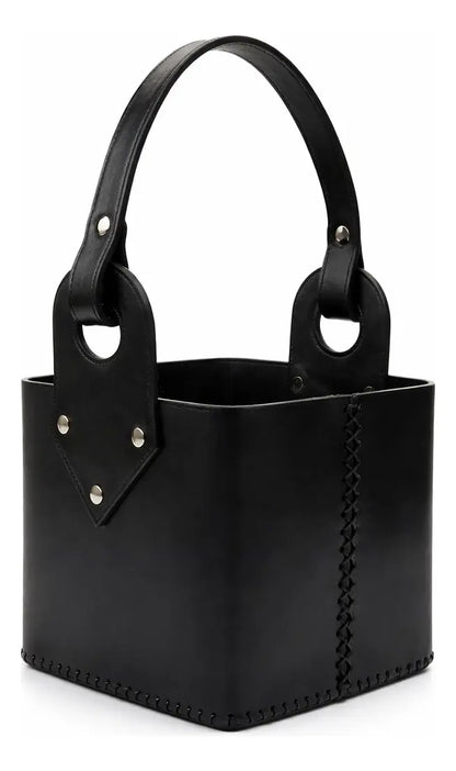 Black Leather Mate Carrying Bag | Square Mate Set Case Handcrafted in Argentina