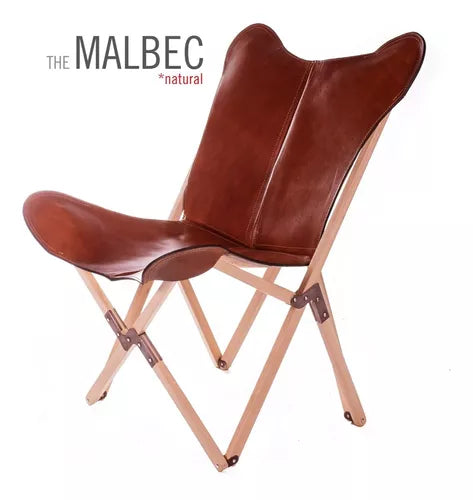 Premium Leather and Wood Three Legged Foldable Chair.