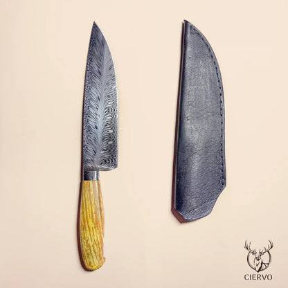 Ciervo Damascus Steel Field Knife in Green Plátano Wood