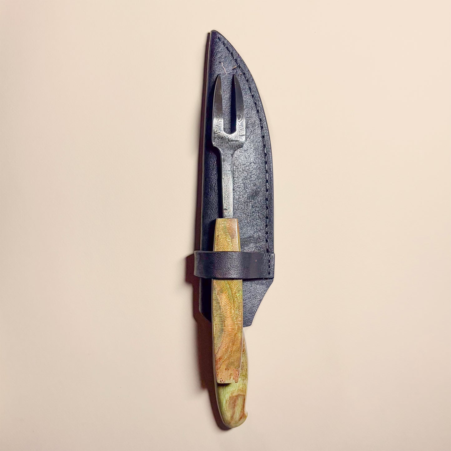 Ciervo Damascus Steel BBQ Carving Set – Green Plátano Wood Handles (Knife & Fork)