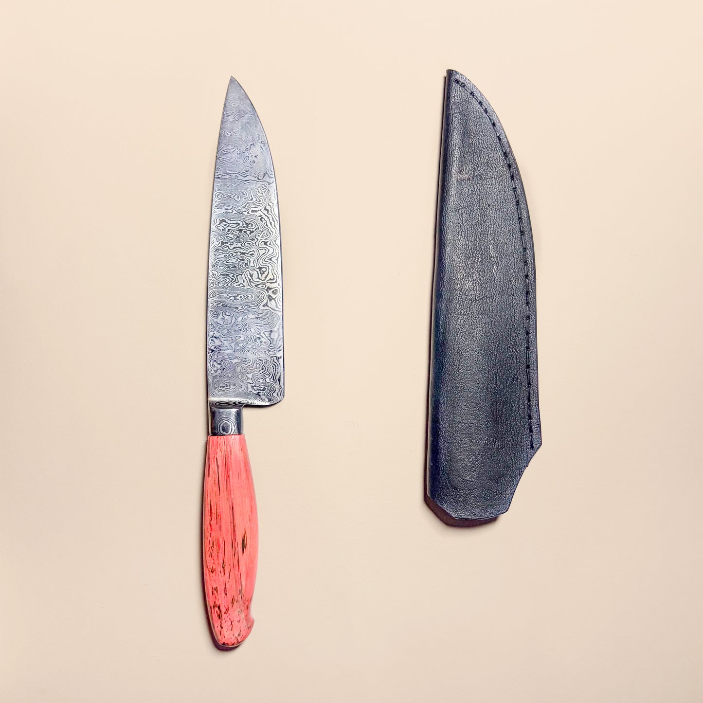 Ciervo Damascus Steel Field Knife in Orange Plátano Wood