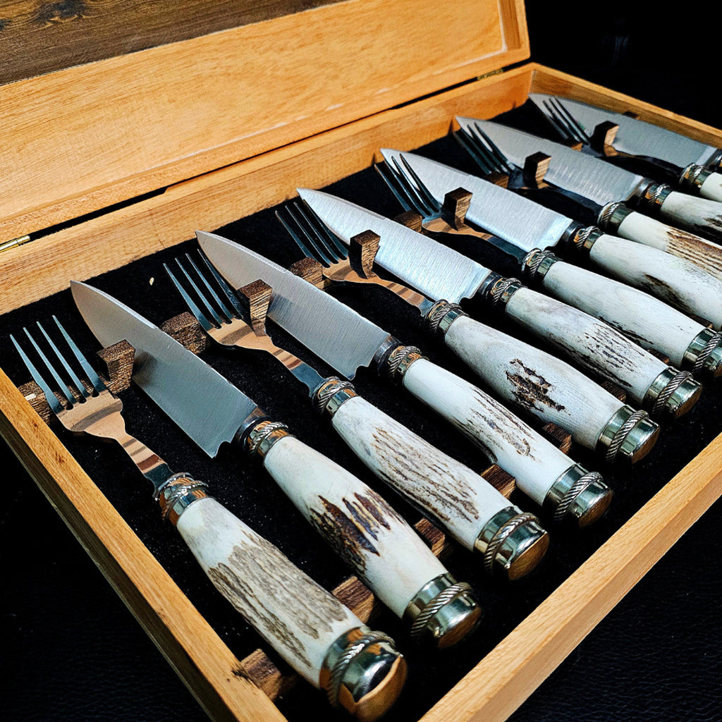 Exclusive Natural Deer Antler Cutlery Set with Double Alpaca - Handcrafted Argentine Artistry