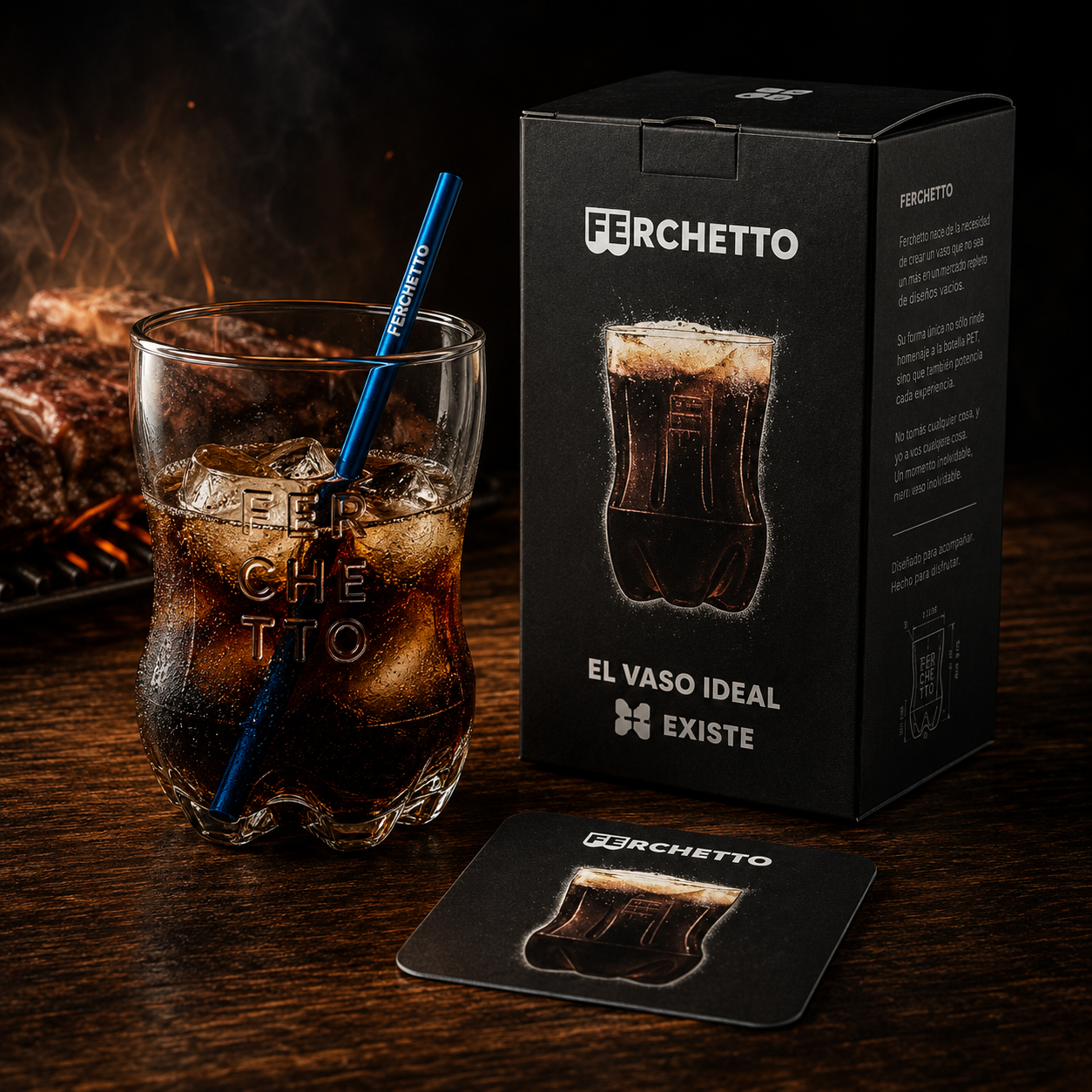 Vaso Fernet / Fernet Glass Cup Ferchetto with Coaster and Mixer