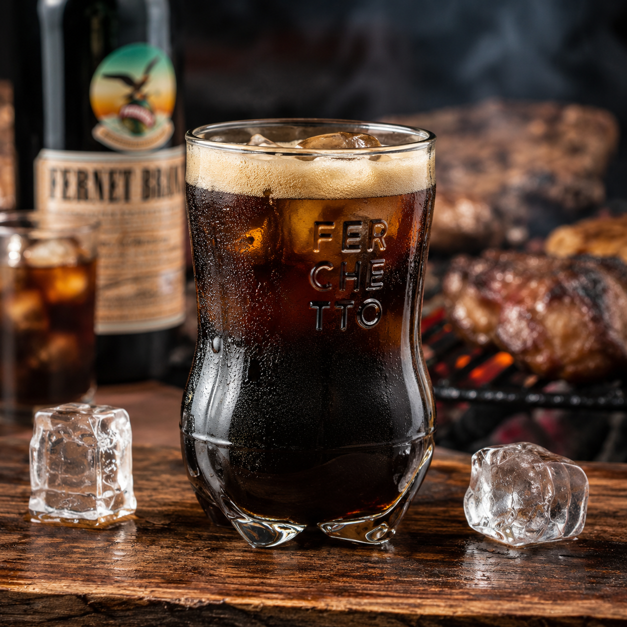 Vaso Fernet / Fernet Glass Cup Ferchetto with Coaster and Mixer