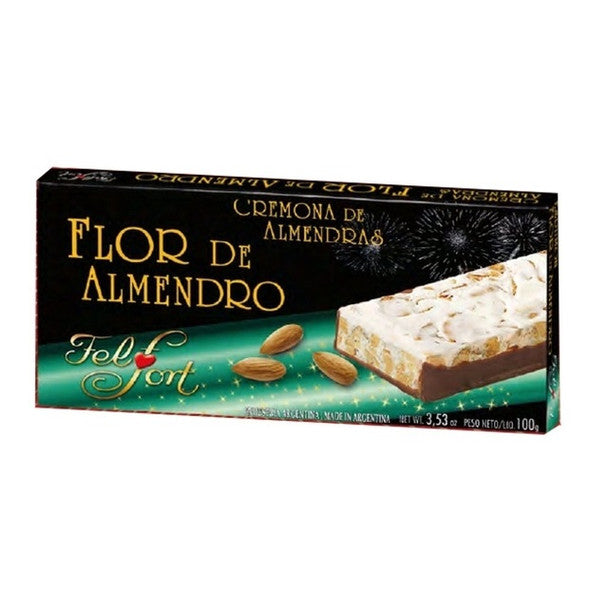 "Felfort Flor de Almendro - Almond Cream Bar 100g, smooth and ideal for holiday celebrations."