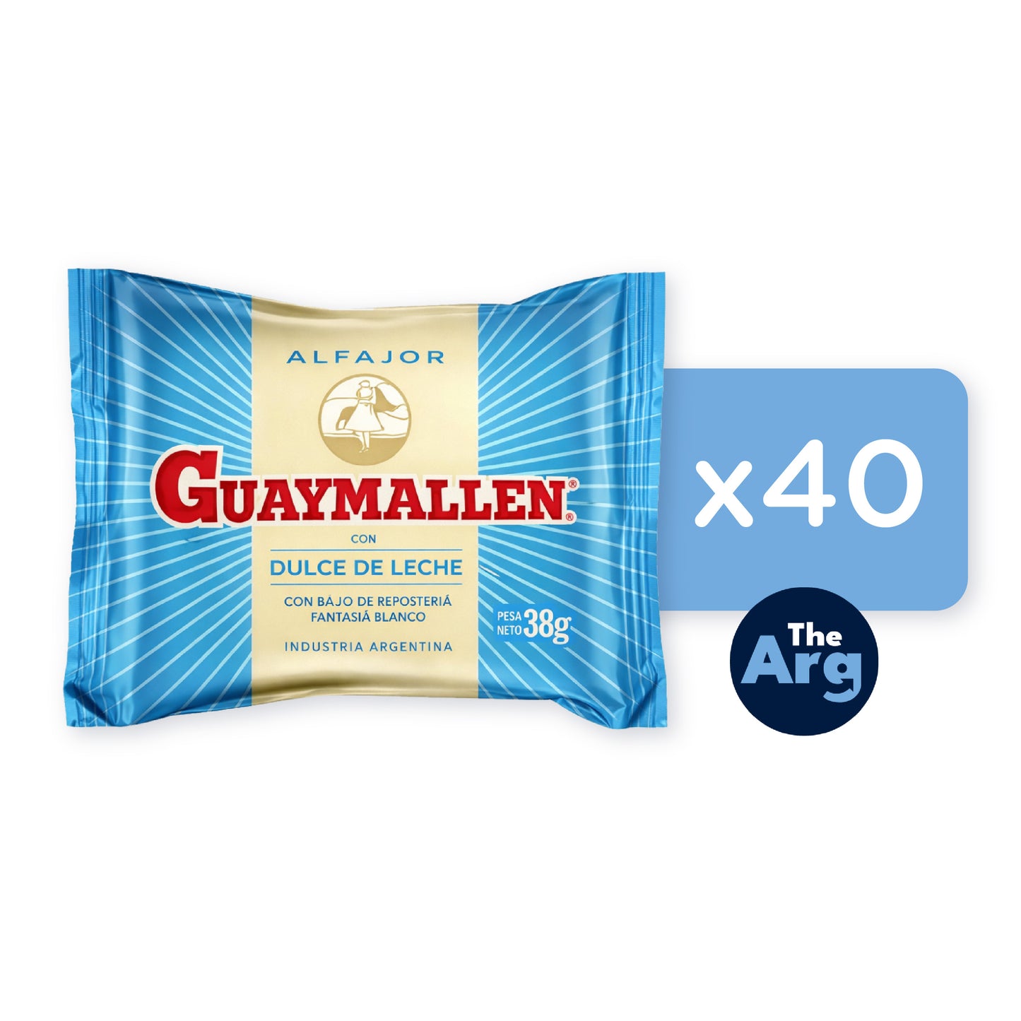 Guaymallén White Chocolate Alfajor with Dulce de Leche | Box of 40 (38g Each)