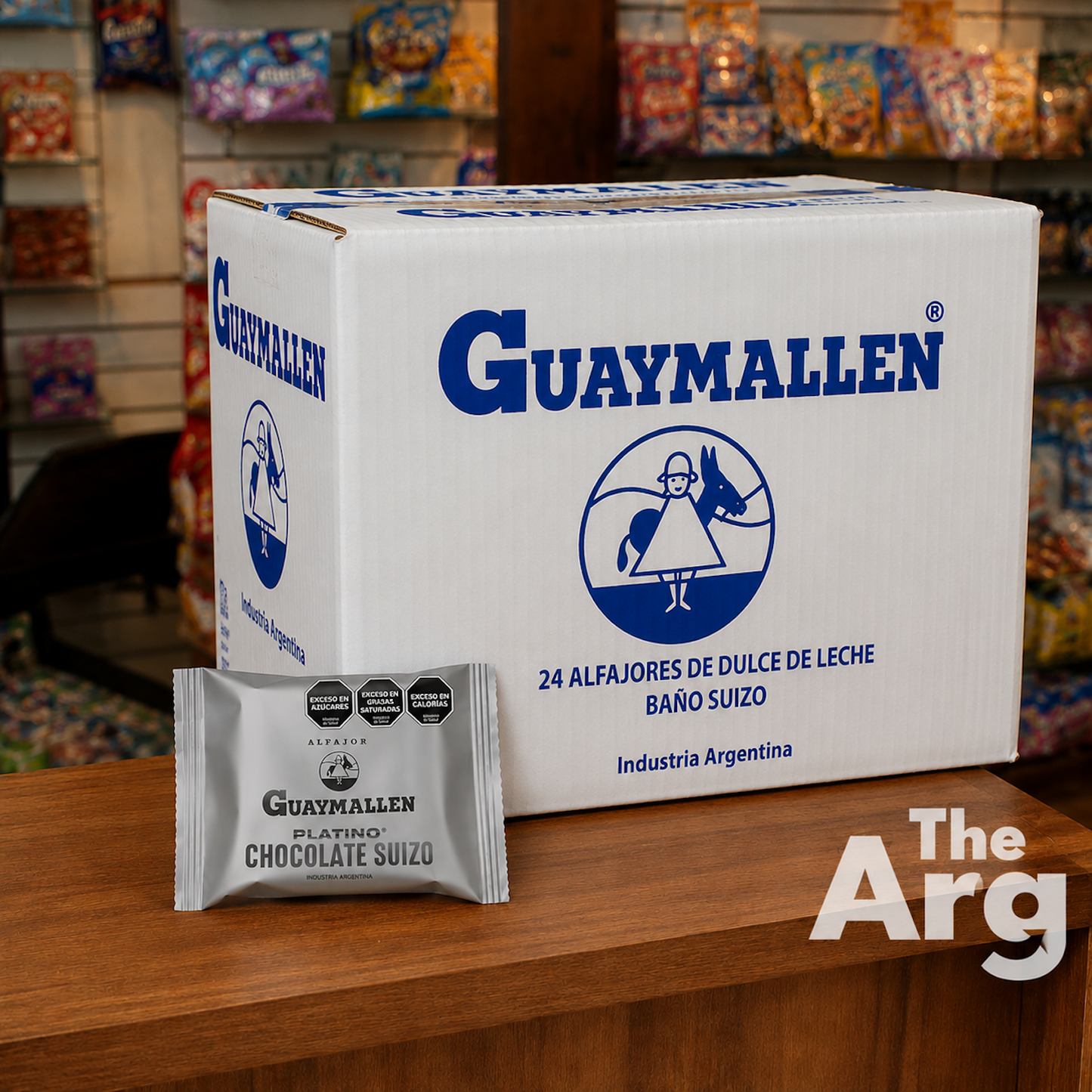 Guaymallén Platino Alfajor with Dulce de Leche and Swiss Chocolate 48 g / 1.69 oz Box of 24