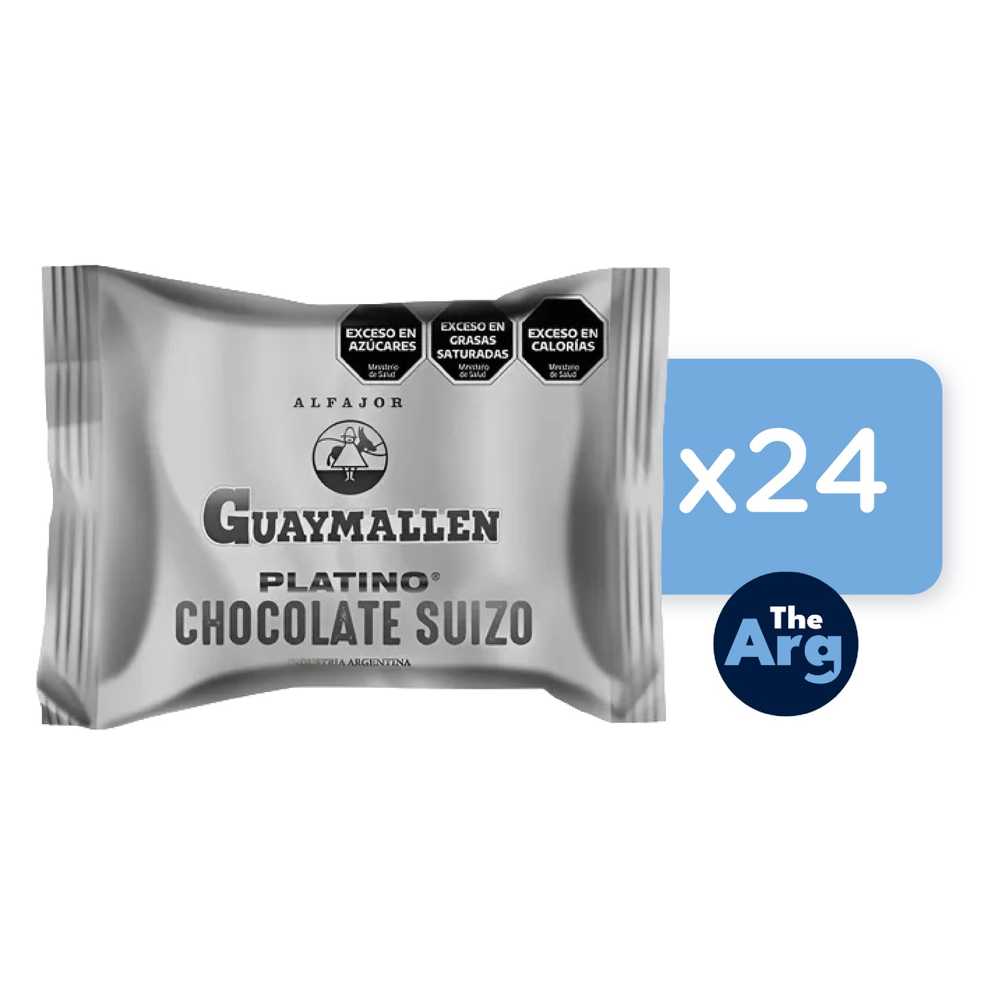 Guaymallén Platino Alfajor with Dulce de Leche and Swiss Chocolate 48 g / 1.69 oz Box of 24