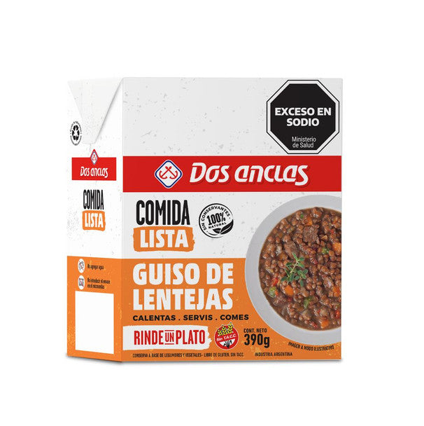 Dos Anclas Ready to Eat Lentil Stew Gluten Free Comida Lista Guiso de Lentejas 390 g / 13.75 oz