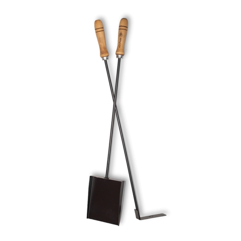 Argentine BBQ Tool Set Large Shovel and Poker C22 Steel with Wooden Handles