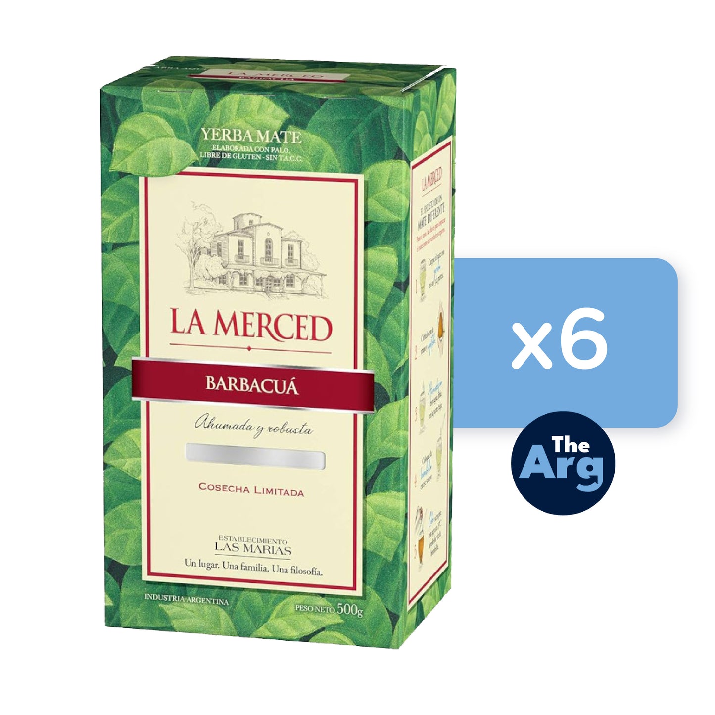 La Merced Barbacuá Yerba Mate 6 Pack (3kg Total) | Premium Smoked Argentine Mate Tea with Stems