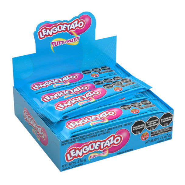 Lengüetazo Long Tutti-Frutti Soft Candy, 13 g / 0.5 oz (box of 32 units)