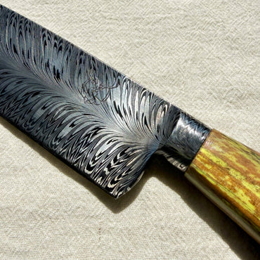 Ciervo Damascus Steel Field Knife in Green Plátano Wood
