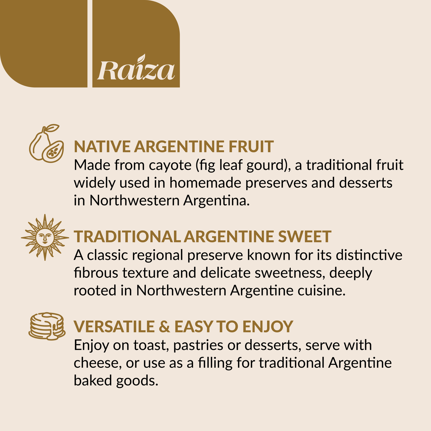 RAIZA Dulce de Cayote - Traditional Argentine Fig Leaf Gourd Preserve 450 g (15.8 oz)