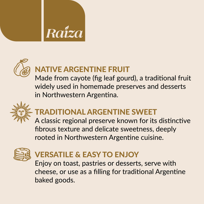 RAIZA Dulce de Cayote - Traditional Argentine Fig Leaf Gourd Preserve 450 g (15.8 oz)