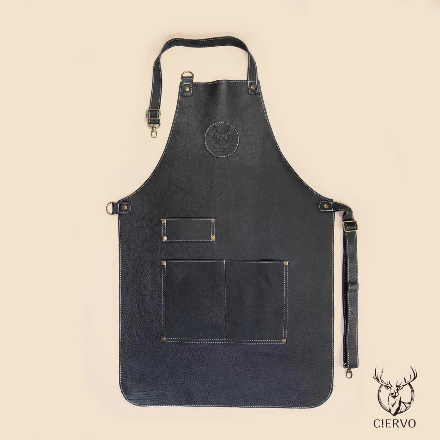 Black Genuine Leather BBQ Apron – Handmade Argentine Asador Apron