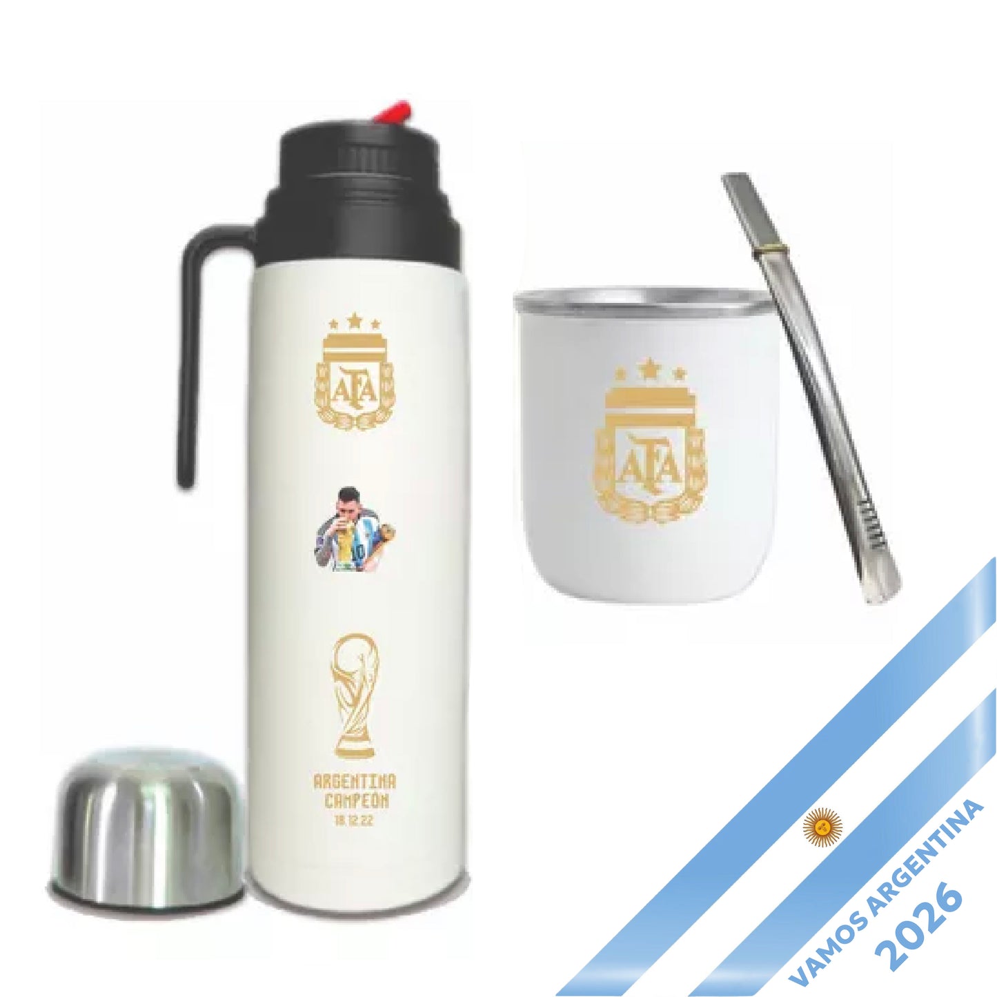 White Mate Set Messi AFA Shield World Cup | Argentine Mate Kit