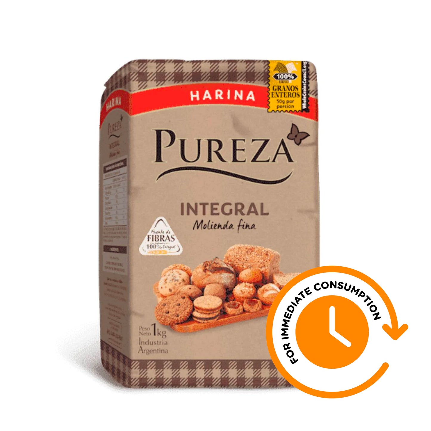SALE Pureza 100% Whole Wheat Flour Fine Grind 1kg | Stone Milled Argentine Flour