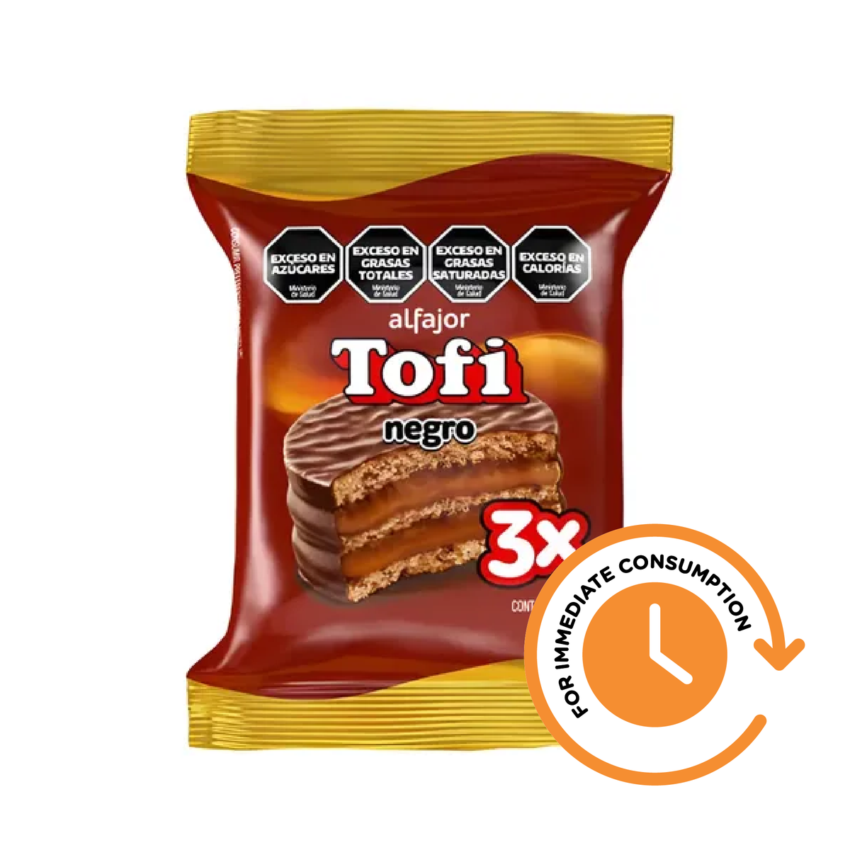 SALE Alfajor Tofi Negro Triple Milk Chocolate Filled with Dulce De Leche 1 unit 73 g / 2.57 oz