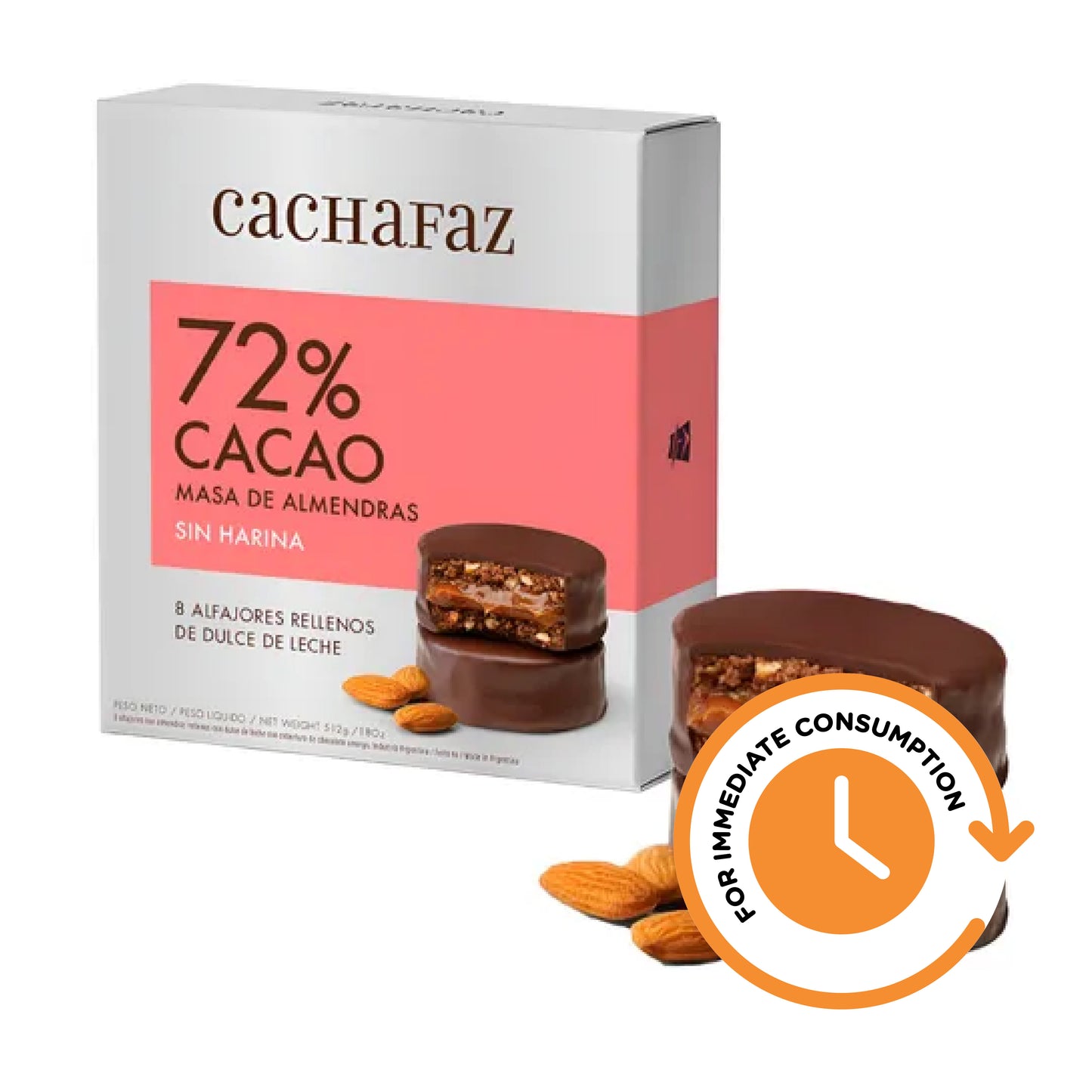 SALE Cachafaz Alfajores 72% Cacao with Almond Flour – Gift Box 8u (546 g / 1.2 lb)