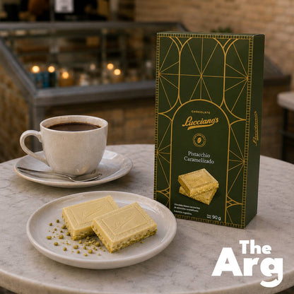 Lucciano’s Signature Tablet White Chocolate Bar Filled with Caramelized Pistachio 90g / 0.20 lb