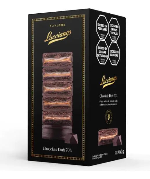 Lucciano’s 70% Cacao Chocolate Alfajores with Dulce de Leche | 6 Units 450g