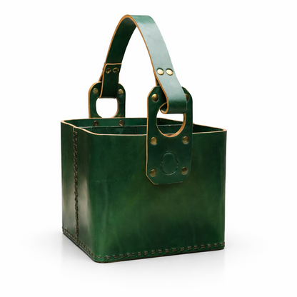 Green Leather Square Mate Bag | Traditional Mate Carry Case