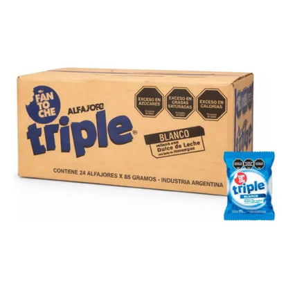 Fantoche Triple Alfajor Sugar Coated with Dulce de Leche | Box of 24 Units (85 g Each)