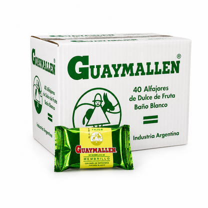 Guaymallén White Alfajor with Quince Jelly Box of 40 Units 38g