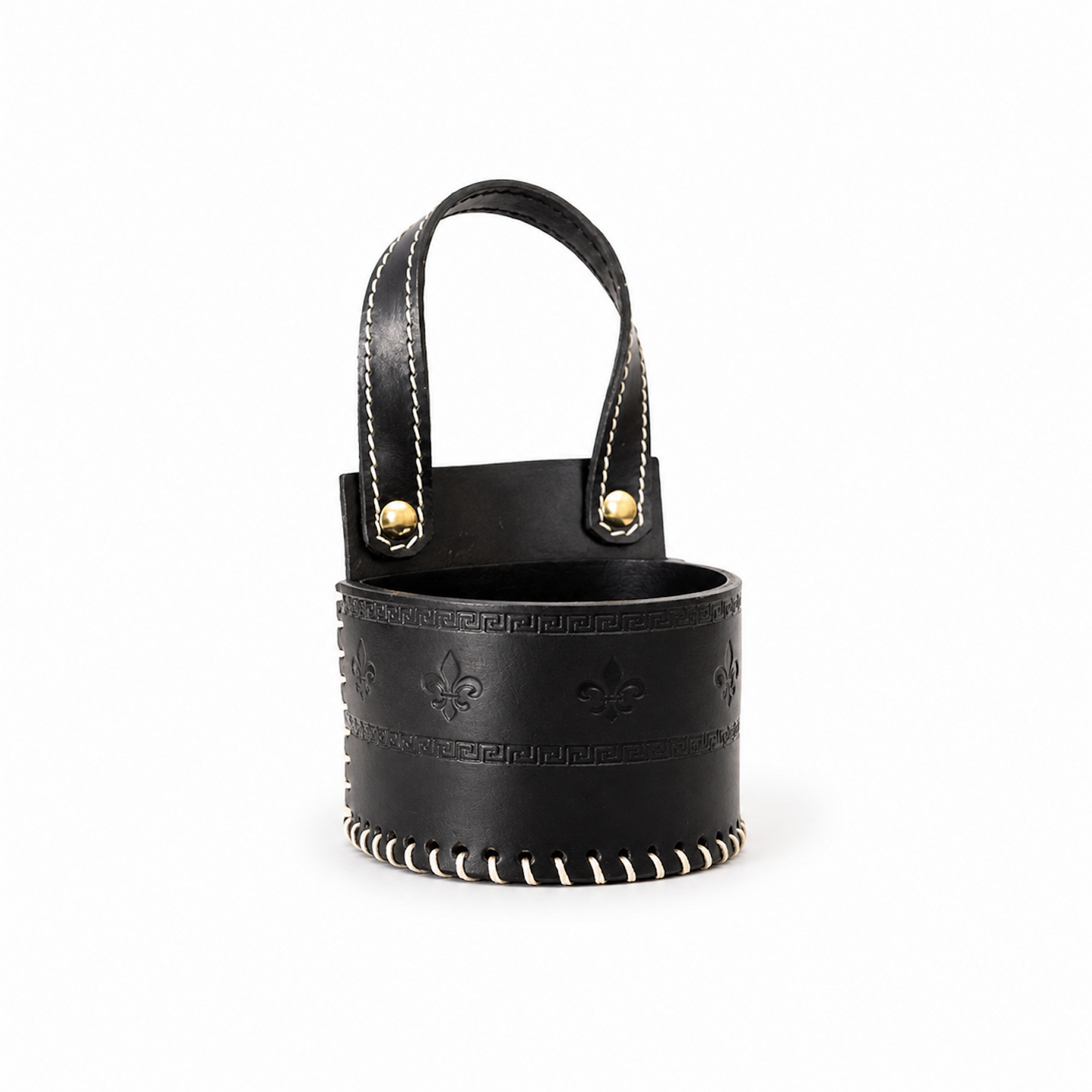 Black Cowhide Leather Car Mate Holder with Handle