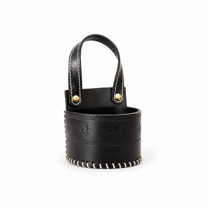 Black Cowhide Leather Car Mate Holder with Handle
