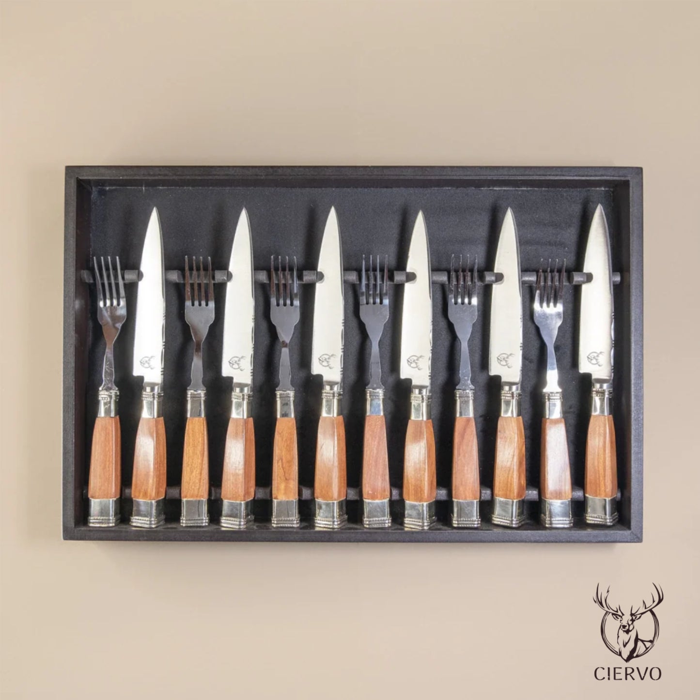Square Wood Handle Double Alpaca of 12 pieces for 6 guest