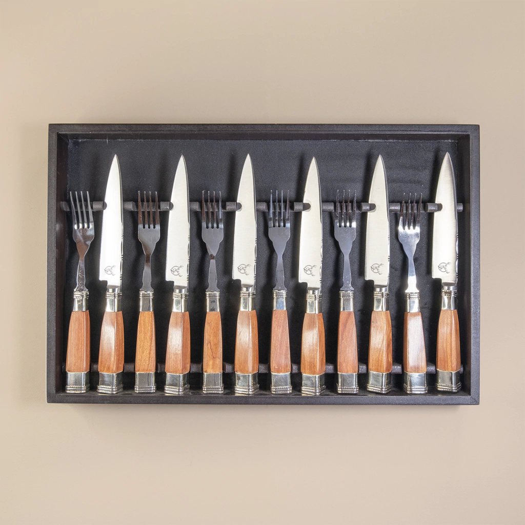 Square Wood Handle Double Alpaca of 12 pieces for 6 guest